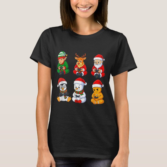 Christmas Gamer Boys Video Games Santa Elf Reindee T-Shirt (Front)