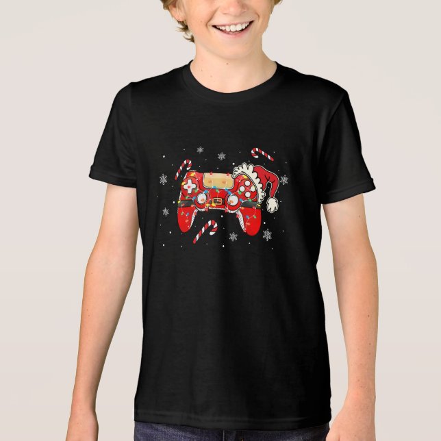 Christmas Gamer Controller Holiday Gaming Design Tri-Blend Shirt (Front)