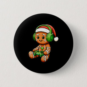 Christmas Gamer Gingerbread Santa Hat Xmas Gaming Button