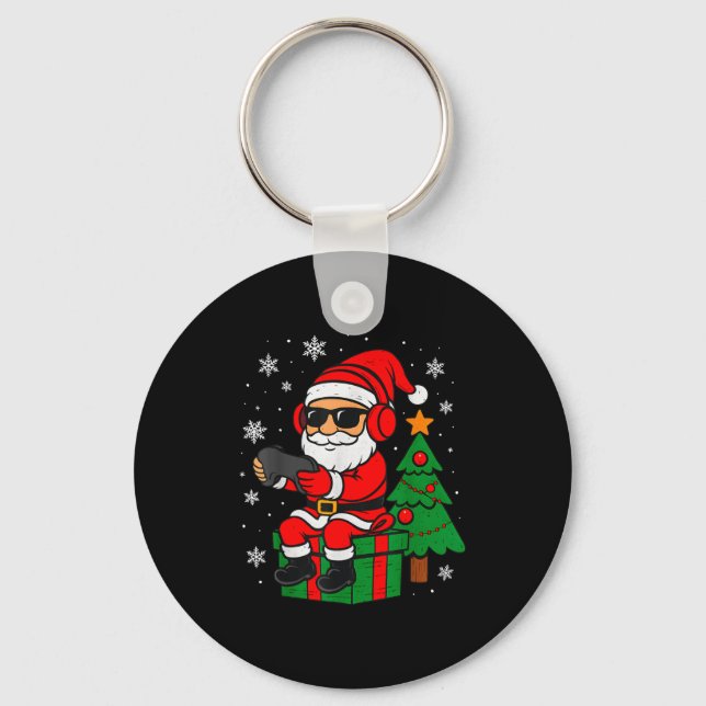 Christmas Gamer Retro Santa Funny Xmas Gaming Men  Keychain (Front)