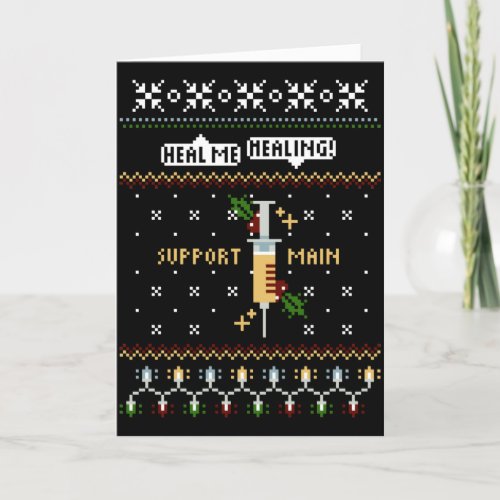Christmas Gamer Support Main Pixel Art Syringe Holiday Card