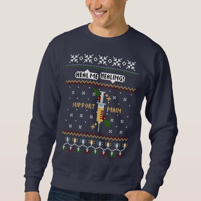 Christmas Gamer Support Main Pixel Art Syringe Sweatshirt (Front)
