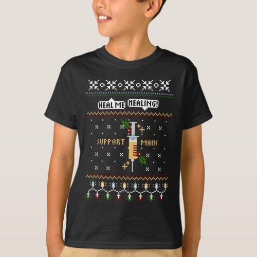 Christmas Gamer Support Main Pixel Art Syringe T_Shirt