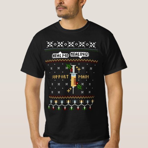 Christmas Gamer Support Main Pixel Art Syringe T_Shirt