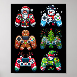 Christmas Gaming Controllers Santa Elf Xmas Christ Poster