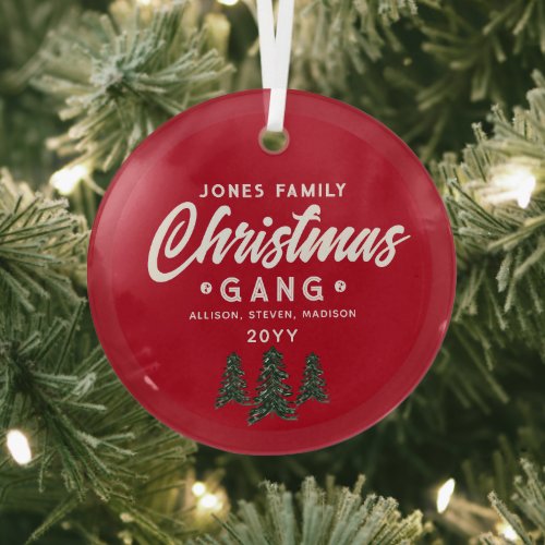 Christmas Gang Green Trees Family Personalized  Glass Ornament