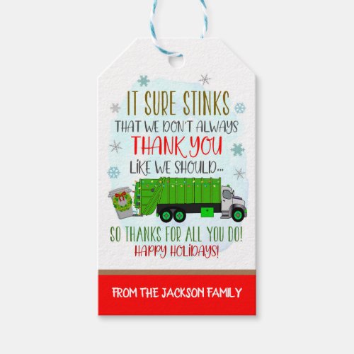 Christmas Garbage Truck Gift Tag