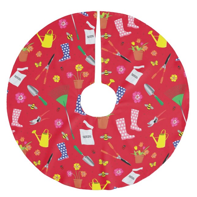 Christmas Gardening Tools Cartoon Brushed Polyester Tree Skirt (Front)