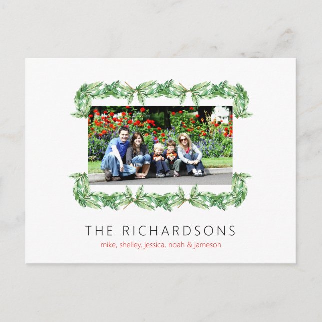 Christmas Gardland Family Photo Holiday Postcard (Front)