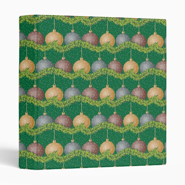 Christmas garland and ornaments holiday pattern 3 ring binder (Front/Spine)