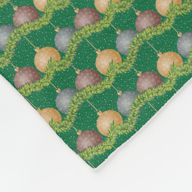 Christmas garland and ornaments holiday pattern fleece blanket (Corner)