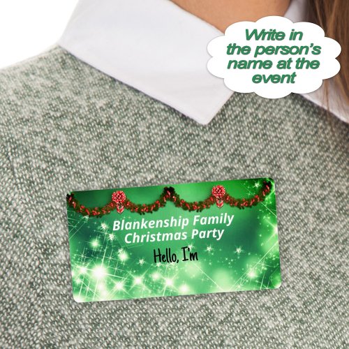 Christmas Garland and Red Bow Paper Label Name Tag