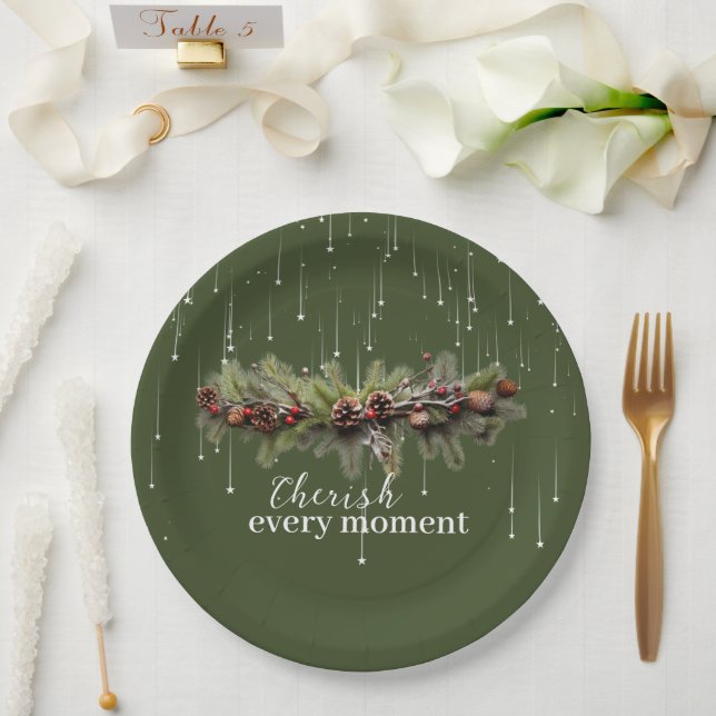 Christmas Garland and Shooting Stars Cherish the Paper Plates (Wedding)
