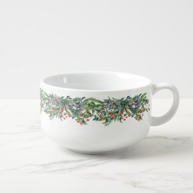 Christmas garland berries soup mug (Left)