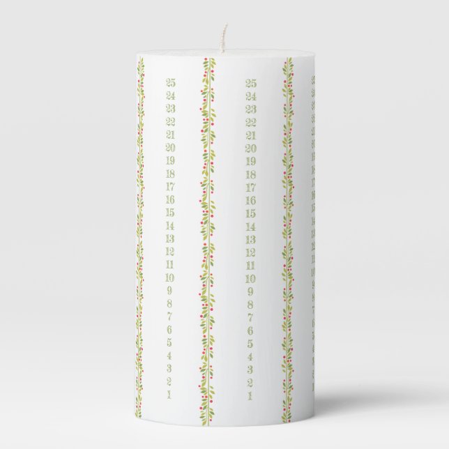 Christmas Garland Countdown Pillar Candle (Front)
