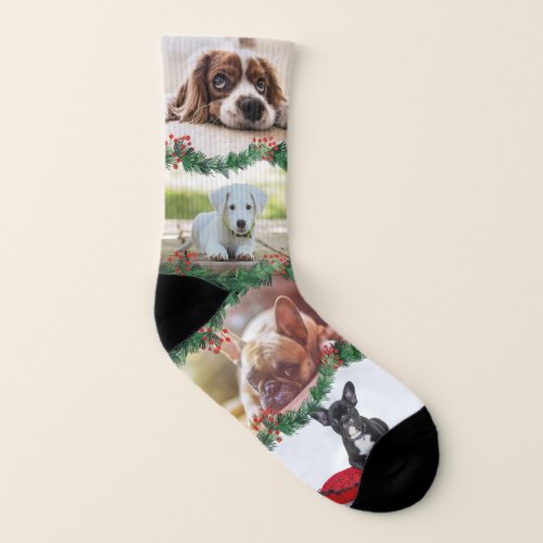 Christmas Garland Custom Pet Photo Socks