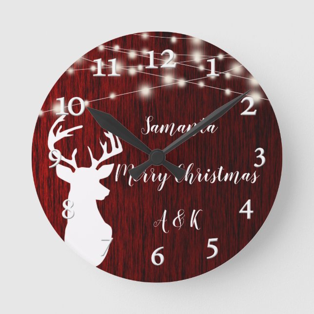 Christmas ,garland, deer head,personalized round clock (Front)
