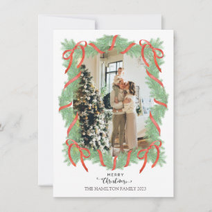 Christmas Garland Frame Message Placeholder Photo  Holiday Card