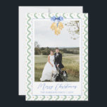 Christmas Garland Jingle Bells Vintage Photo Holid Holiday Card<br><div class="desc">Watercolor Christmas Garland Jingle Bells Vintage Photo Holiday Card. This beautiful Christmas Photo Card features watercolor Christmas garland golden jingle bells and blue frame for one photo. It is perfect if you are looking for classic, southern, grandmillenial Christmas photo card. Message me for any need adjustments or matching items :)...</div>