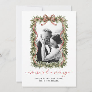 Christmas Garland Married and Merry Holiday Card