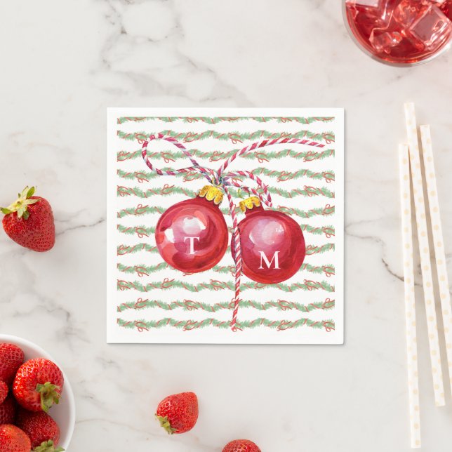 Christmas Garland Ornament Monogram Preppy Napkin (Insitu)