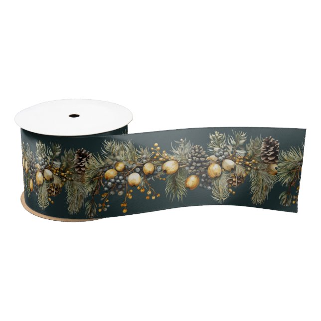 Christmas Garland Pine Cones Nuts Berries  Satin Ribbon (Spool)