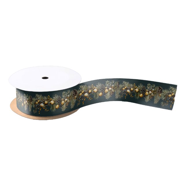 Christmas Garland Pine Cones Nuts Berries  Satin Ribbon (Spool)