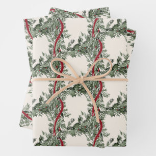 Christmas Garland Red Ribbon Holiday Gift Wrapping Paper Sheets