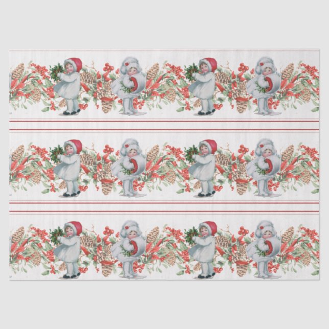 Christmas Garland Vintage Girl Pinecone Berries  Tissue Paper (Front)