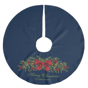 Christmas Garland With A Red Bow And Baubles Brushed Polyester Tree Skirt