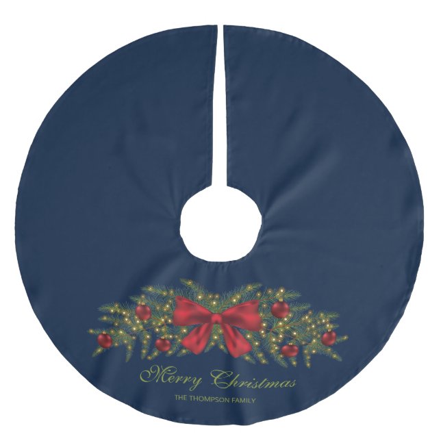 Christmas Garland With A Red Bow And Baubles Brushed Polyester Tree Skirt (Front)