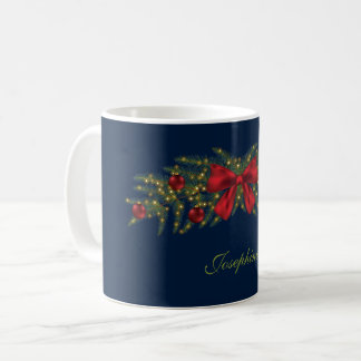 Christmas Garland With A Red Bow And Baubles Coffee Mug