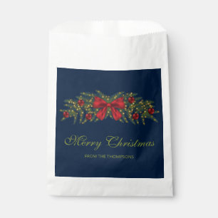 Christmas Garland With A Red Bow And Baubles Favor Bag