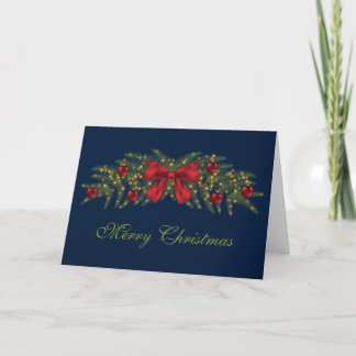 Christmas Garland With A Red Bow And Baubles Holiday Card