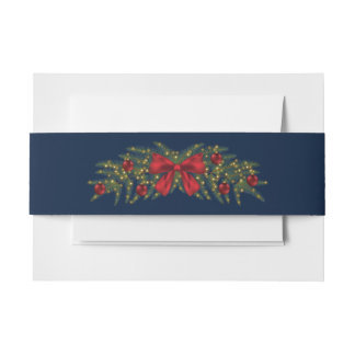 Christmas Garland With A Red Bow And Baubles Invitation Belly Band
