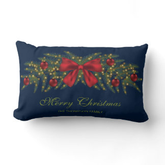 Christmas Garland With A Red Bow And Baubles Lumbar Pillow