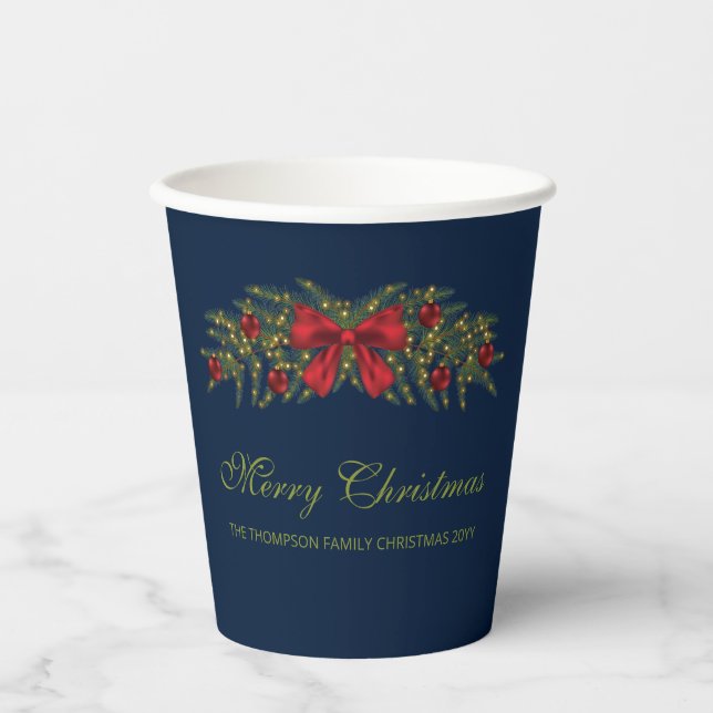 Christmas Garland With A Red Bow And Baubles Paper Cups (Front)
