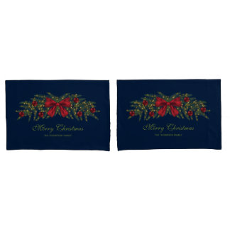 Christmas Garland With A Red Bow And Baubles Pillow Case