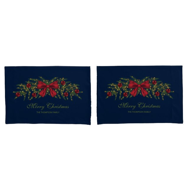 Christmas Garland With A Red Bow And Baubles Pillow Case (Front-Set)