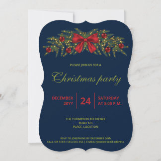 Christmas Garland With A Red Bow - Christmas Party Invitation