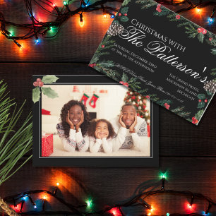 Christmas Garland with Holly Christmas Party Invitation
