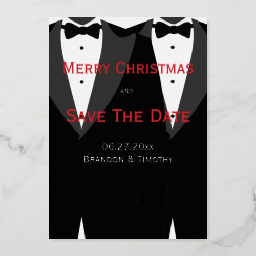 Christmas Gay Save The Date Red And Silver Foil Foil Invitation