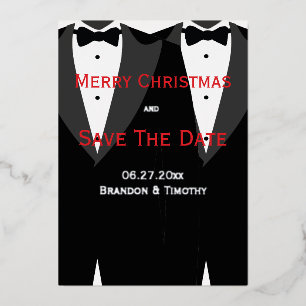 Christmas Gay Save The Date Red And Silver Foil Invitation