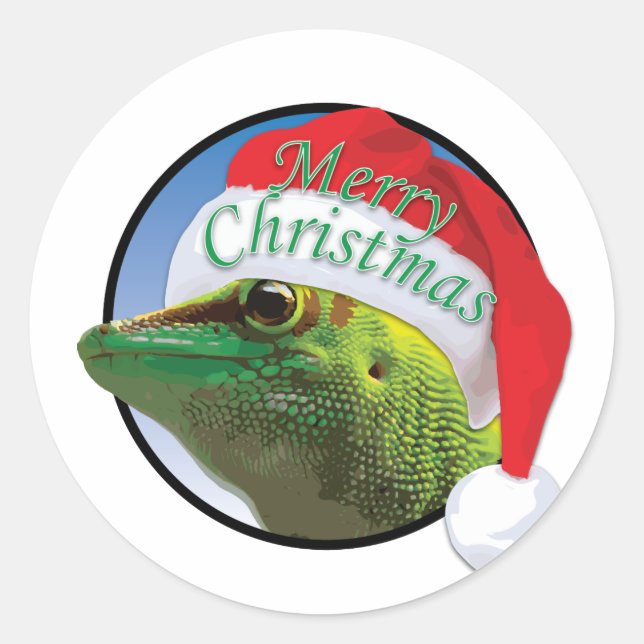 Christmas Gecko - Classic Round Sticker, Glossy Sticker (Front)