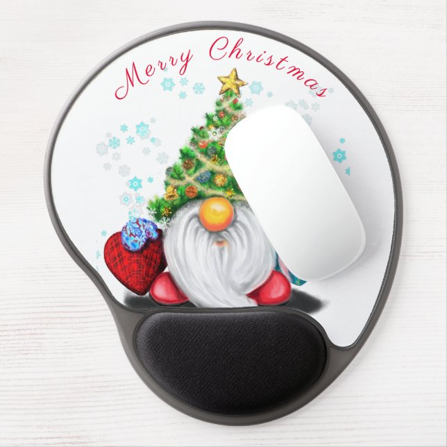 Christmas Gel Mouse Pad Gnome with Gift (Left Side)
