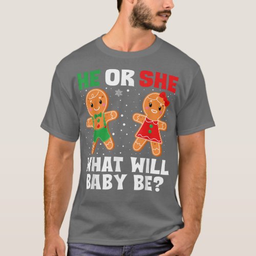 Christmas Gender Reveal Gingerbread Cookie He or S T_Shirt