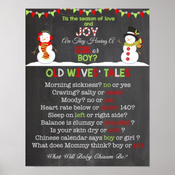 Christmas Gender Reveal Old Wives' Tales Poster by AshleysPaperTrail at Zazzle