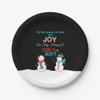 Christmas Gender Reveal Paper Plates - Snowman by AshleysPaperTrail at Zazzle