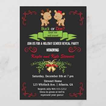 Christmas Gender Reveal Party Buck Or Doe Reindeer Invitation by AnnounceIt at Zazzle