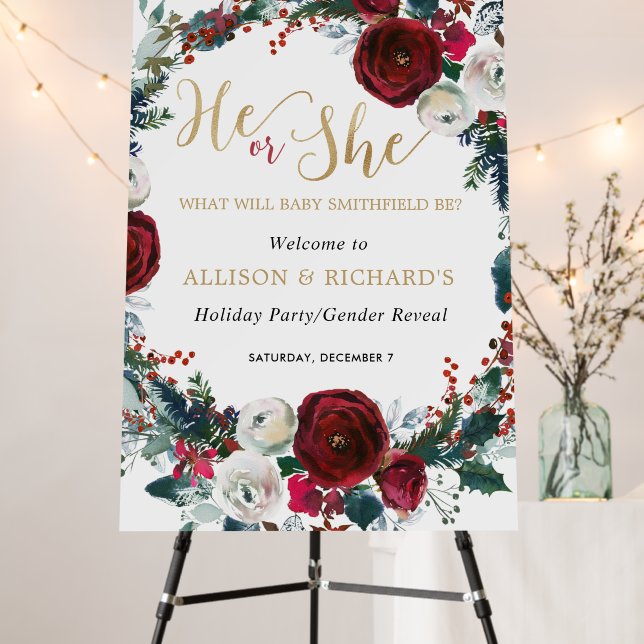 Christmas Gender Reveal Welcome sign green red  (In Situ (Stand))